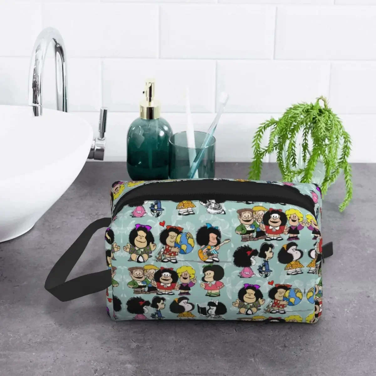 Mafalda Quino Comics Cosmetic Bag Women Kawaii Big Capacity Cartoon Makeup Case Beauty Storage Toiletry Bags