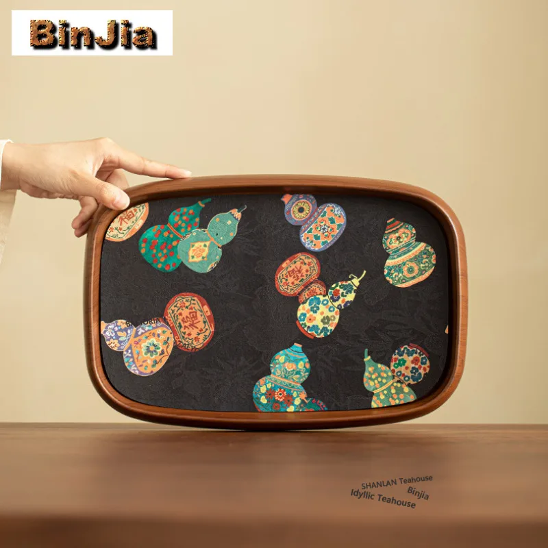 Walnut Color Fulu Brocade Tea Tray Luxury Cake Rack Coffee Storage Board Teapot Mat Dishes For Serving Tea Services Accessories