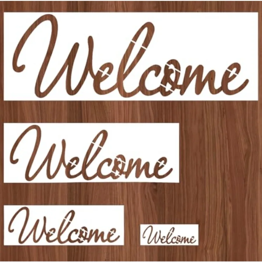 

Welcome Stencils for Painting 4 PCS Reusable Plastic Welcome Templates Set for Painting on Wood Wall Doormat Fabric Rock Chalkb