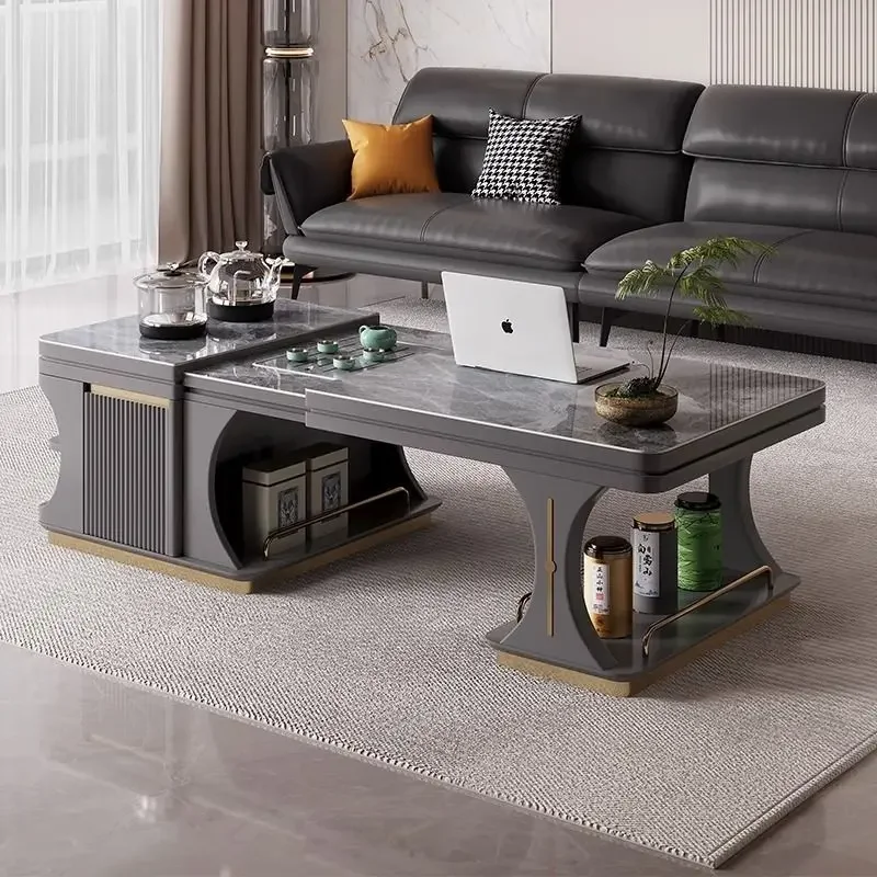 Multifunctional rock slab retractable living room coffee table tea table kettle integrated automatic household small apartment