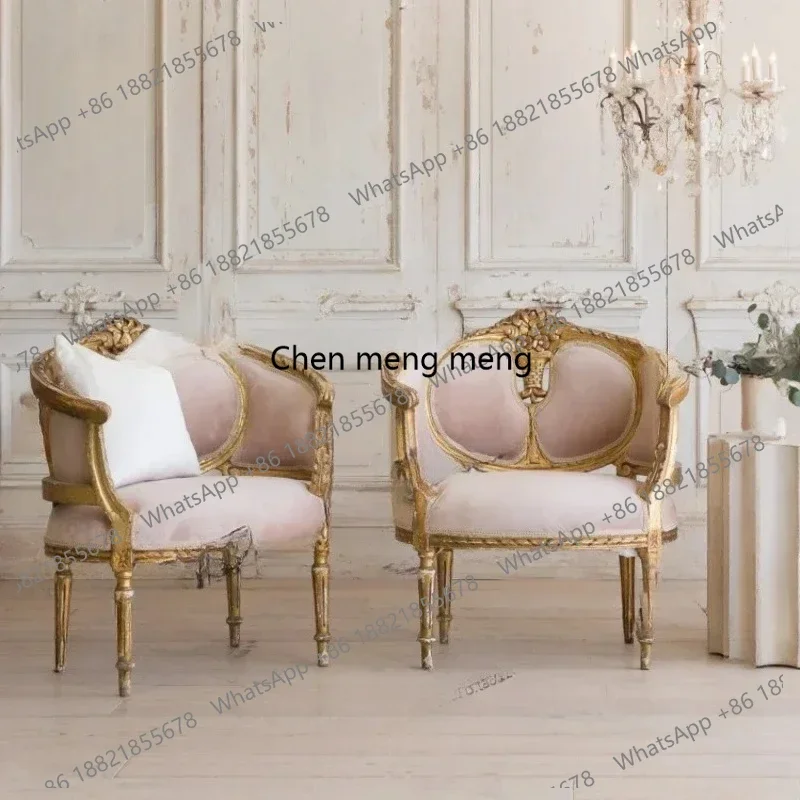 

D182Light Luxury American Wood Carved Single-Seat Sofa Chair Small Apartment Living Room Balcony Leisure Chair