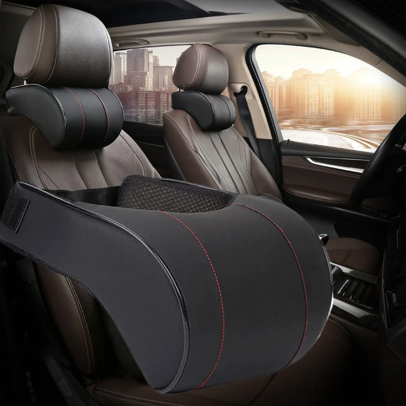 

Memory Foam Car Neck Pillow PU Leather Car Headrest Neck Support Pillows Vehicle Neck Cushion Car Interior Accessories