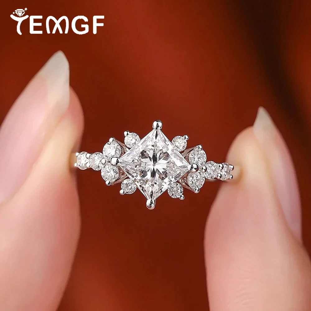 

TEMGF 5.5mm/7mm Square Cut Moissanite Ring 925 Sterling Silver Women Sparkling Wedding Rings Fine Jewelry With Certified Report