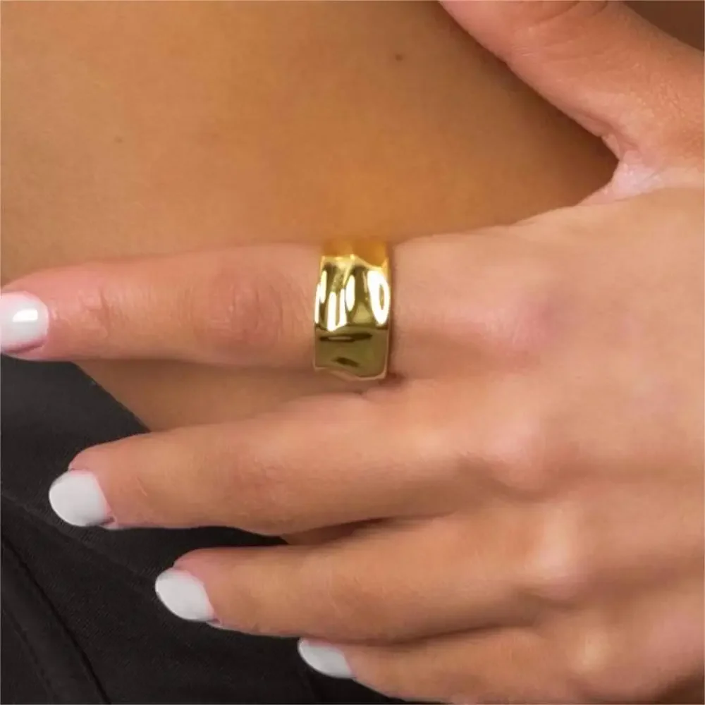 3pcs Stackable Resizable Stainless Steel Wave Cuff Ring Set
