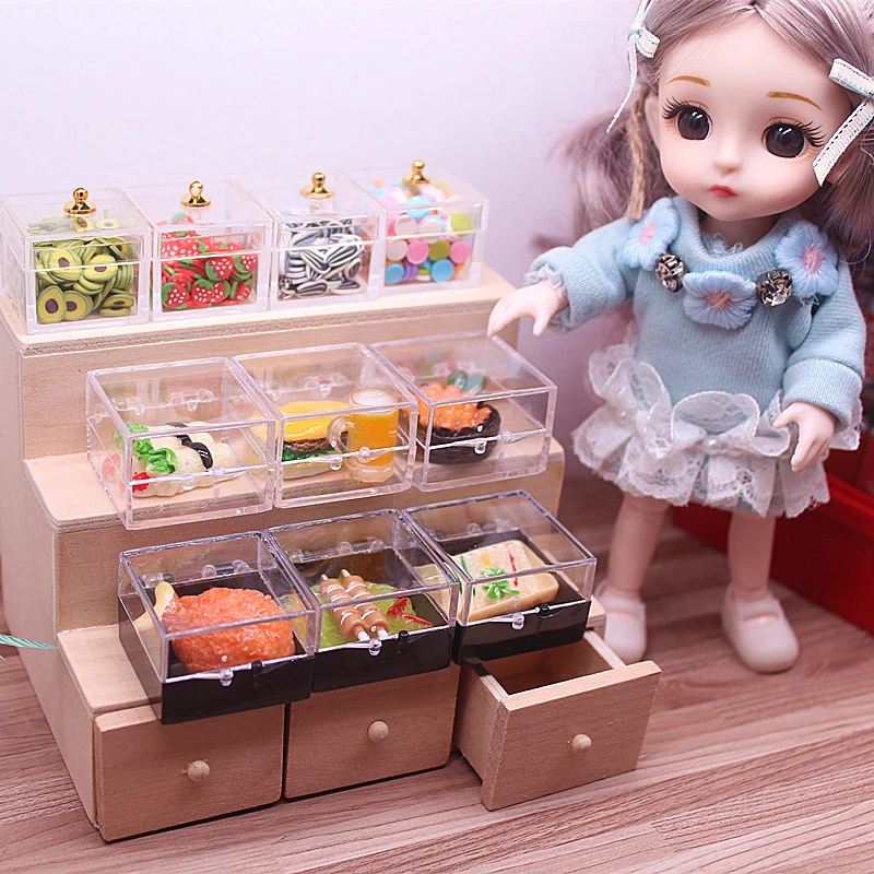 2Pcs/Set Dollhouse Miniature Candy Box Dessert Cake Supermarket Box Storage Box Transparent Snack box Home Decor Play House Toy