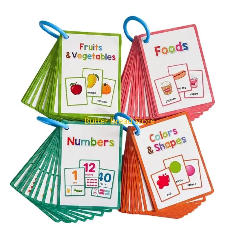 W89C Educational Vocabulary Card Fruits Vegetables Shapes Color Numbers Study Flashcards Kids Early Learning Word Cards