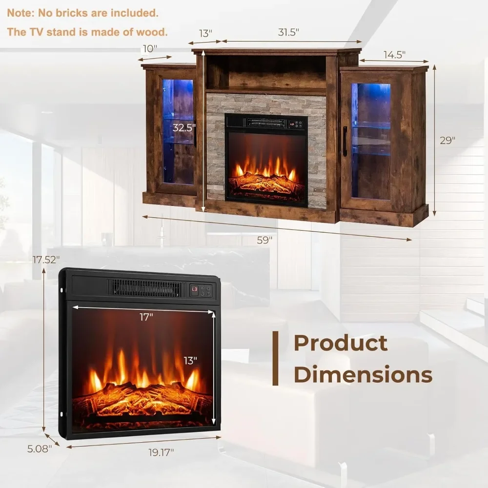 TV Stand with APP Control&Remote Control 18in Fireplace Insert with16Color Light&Adjustable Shelve Electric Fireplace TV Console image 2