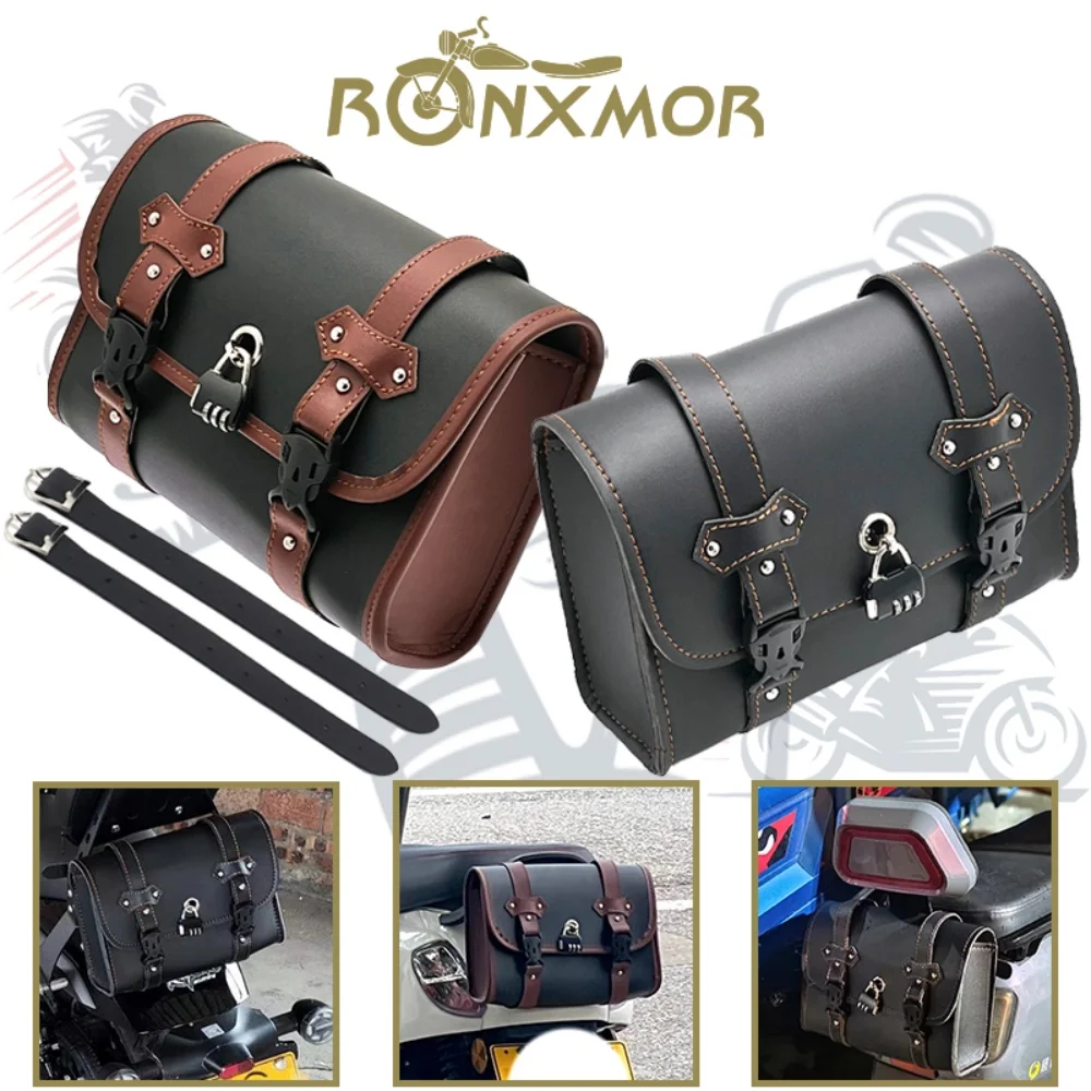 1PC Universal Motorcycle Saddlebag with Lock Side PU Leather Luggage Storage Forks Tool Bags for Most  E-bike Motorcycle Riding