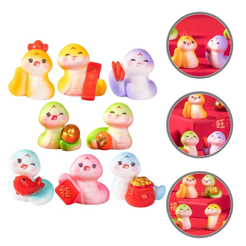 

8Pcs Resin Snake Year Ornament Mini Decor for Car Dashboard Desktop 2025 Chinese Zodiac Home Office Decoration Festive Accessory