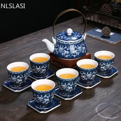 Boutique Blue and White Porcelain Tea Set Chinese Ceramic Teapot Gaiwan Handmade Kettle Strainer Teacups Home Teaware Drinkware