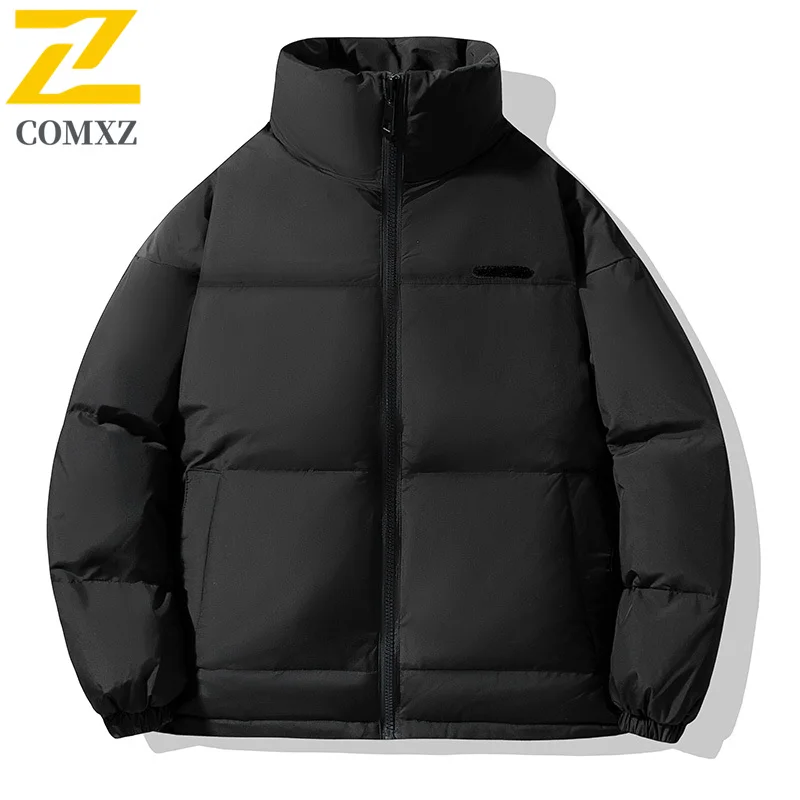 

Winter Down Jacket Stand Collar Outdoor Skiing Thick Warm Parka Minimalist Solid Color Street Style Lightweight Men Down Coats