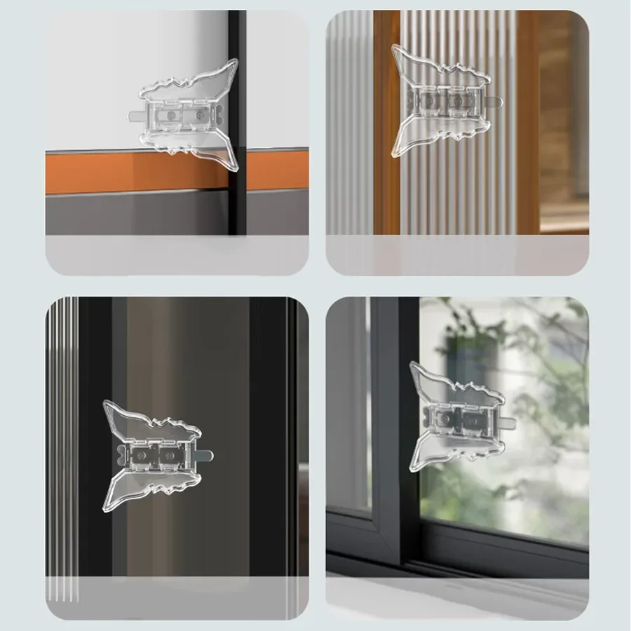 1pcs Sliding Window Limit Lock Transparent Butterfly Punch-free Pasted Door Window Safety Locks Buckle Baby Safety Protection