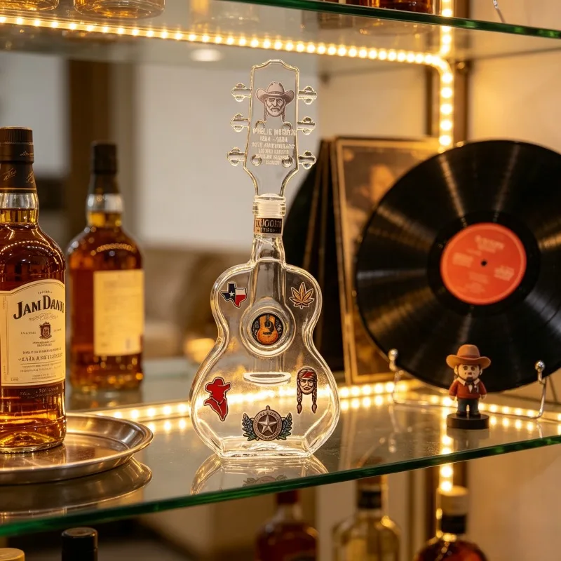 Willie Nelson Trigger Guitar Shaped Whiskey Decanter, Limited 70th Anniversary Outlaw Country Fan Collectible Liquor Bottle