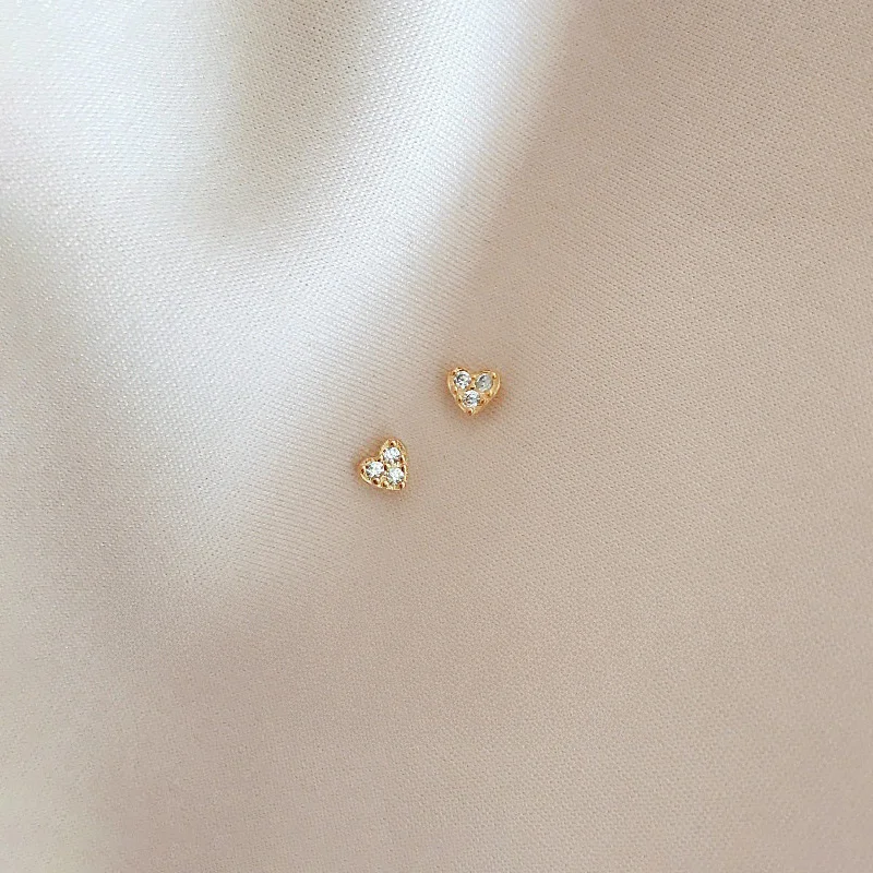 Silver Color 14K Gold Plated Zircon Heart Mini Stud Earrings For Women Classic Fine Jewelry Minimalist Piercing Accessories