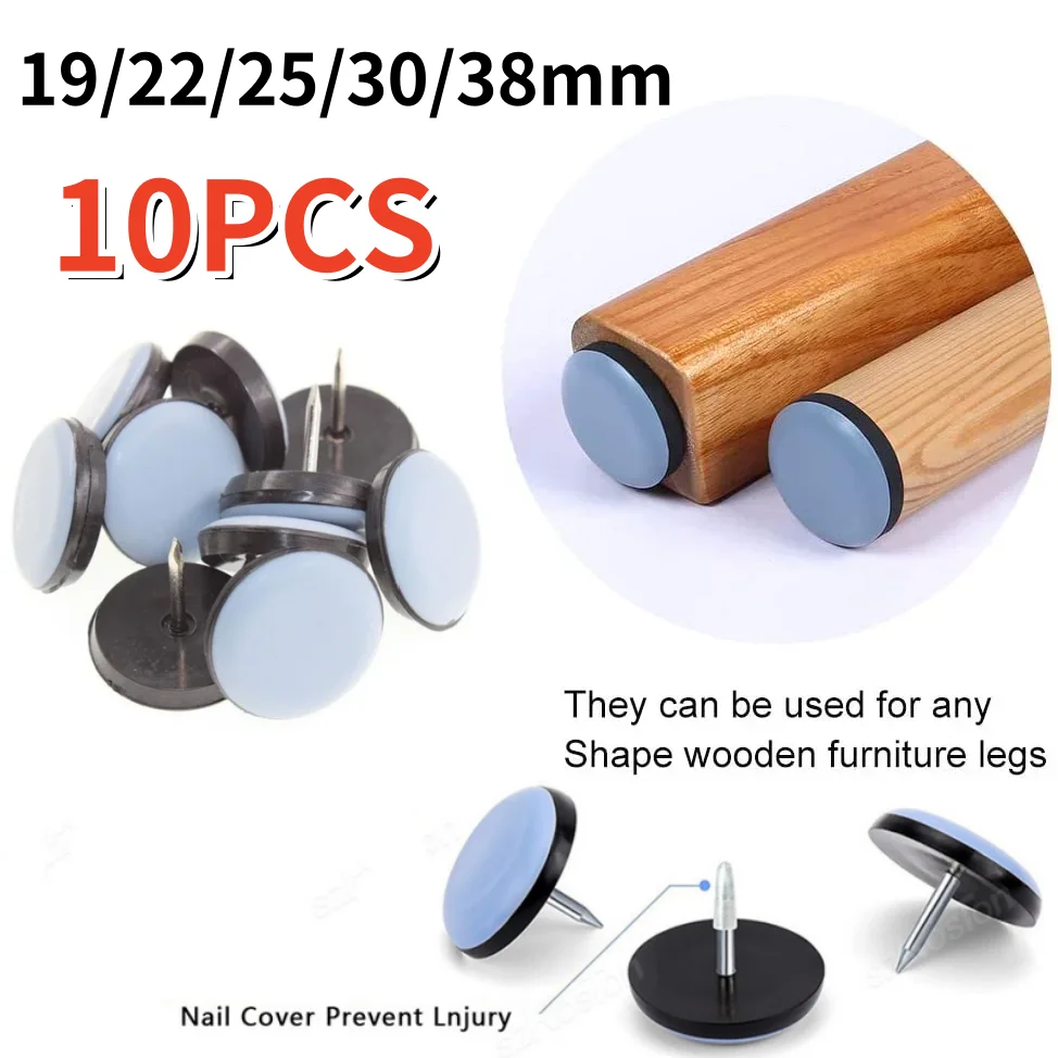 10pcs 19/22/25/30/38mm Furniture Sliders Pad With Nails Glides Sliding Block Table Chair Leg Mat Carpet Hardwood Floor Protector