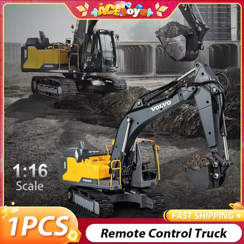 Double E Remote Control Alloy Excavator Detachable Dual-Mode Rise-Fall Replaceable Accessories With Light Sound Car Gifts Toys