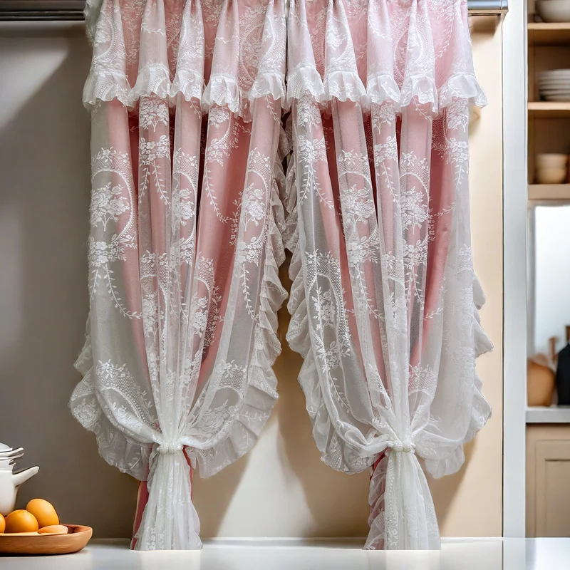 

French Rococo Lace Double-layer Curtain Princess Style Dreamy Blackout Curtain for Girls' Bedroom