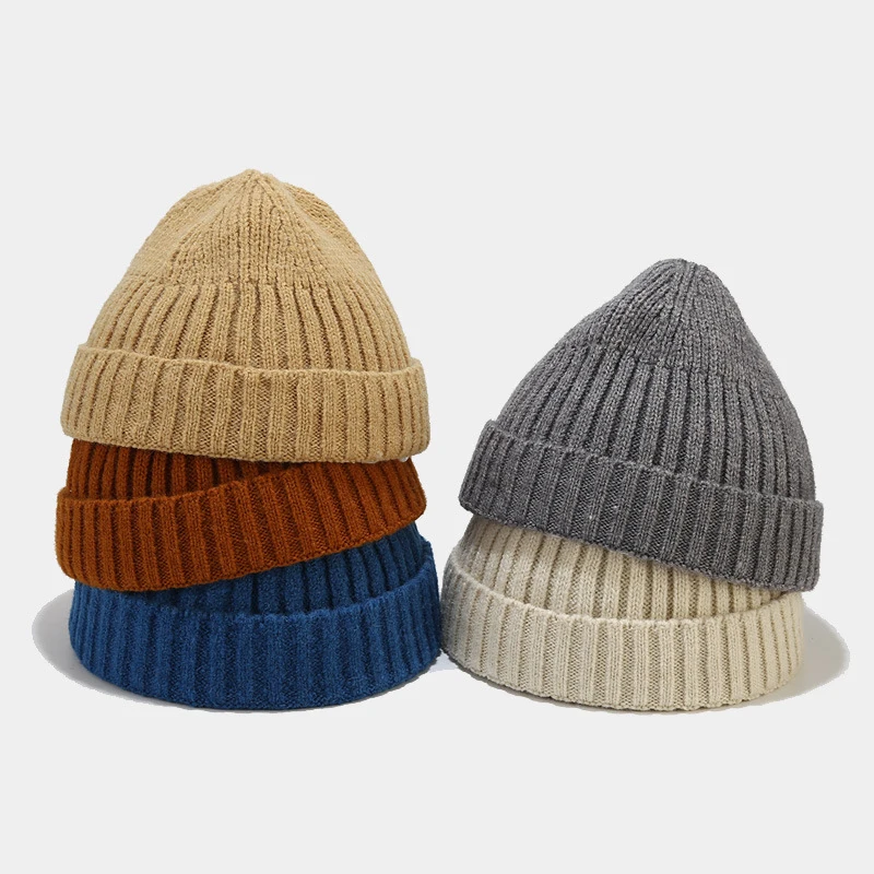 Korean European American Knitted Skull Cap Men Women Autumn Winter Outdoor Warm Trendy Student Brimless Woolen Hat