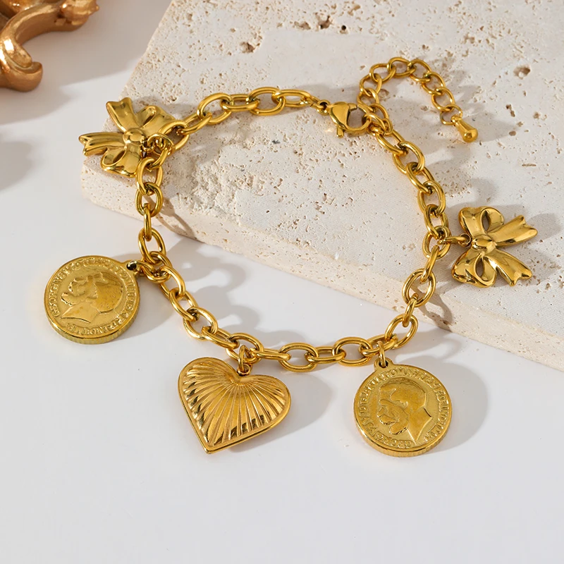 EILIECK 316L Edelstahl Vintage Münzen-Sonnen-Anhänger Halskette Armband Set 18K Vergoldet Choker Damen Halskette Bijoux Femme – Detail 20