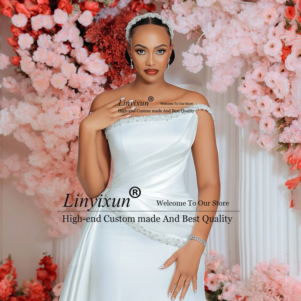 فساتين زفاف مثيرة مطرزة بالخرز 2025 بكتف واحد من الساتان حورية البحر زي العرائس مخصص بدون أكمام فيستدو دي نوفيا جونيكو