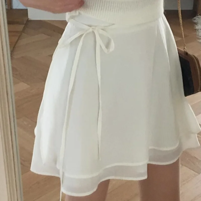

Matakawa Double Layered Women Skirts Solid A-line Spring Summer Sweet Mini Skirt Korean Fashion Chic Retro Jupe Femme