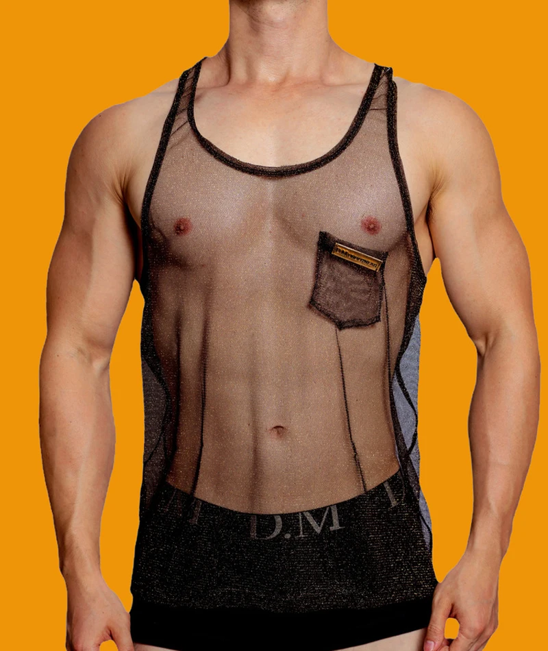 Men's Vest See Through Transparent Breathable Summer Mesh Underwear Vests Male Temptation Sleeveless