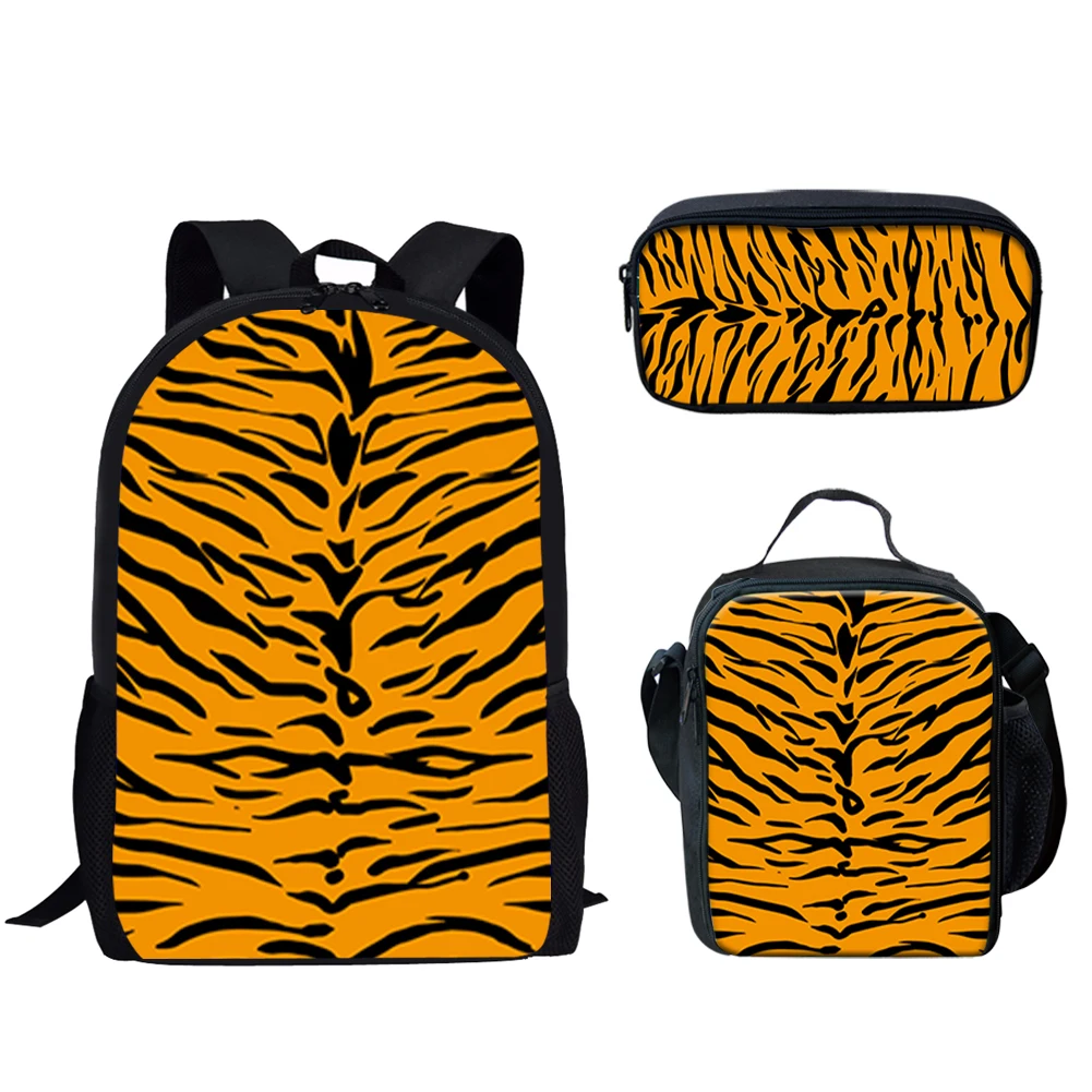 Tiger Stripes Pattern Design 3Pcs School Bags Set for Teen Boys Girls Casual School Bag Lunch Bag Pencil Case Lightweight Gift