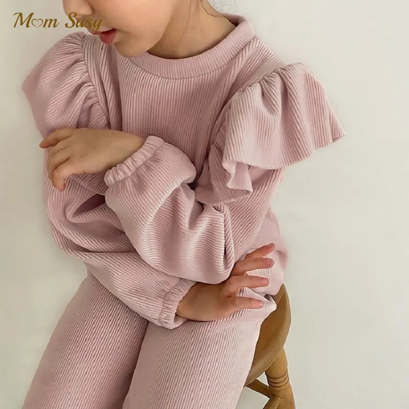 Baby Girl Corduroy Clothes Set Ruffle Sweatshirt+Wide Pant 2PCS Spring Autumn Infant Toddler Hoodie Suit Baby Clothes Set 1-7Y