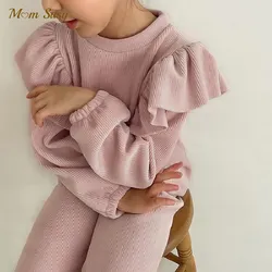 Baby Girl Corduroy Clothes Set Ruffle Sweatshirt+Wide Pant 2PCS Spring Autumn Infant Toddler Hoodie Suit Baby Clothes Set 1-7Y