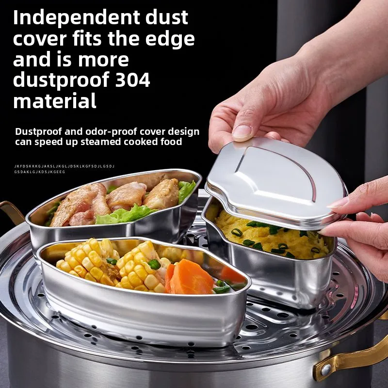 

304 Stainless Steel Fan-shaped Rice Cooker, Steaming Bowl, Small Cooking Pot, Compartments, Household Steaming Steamer