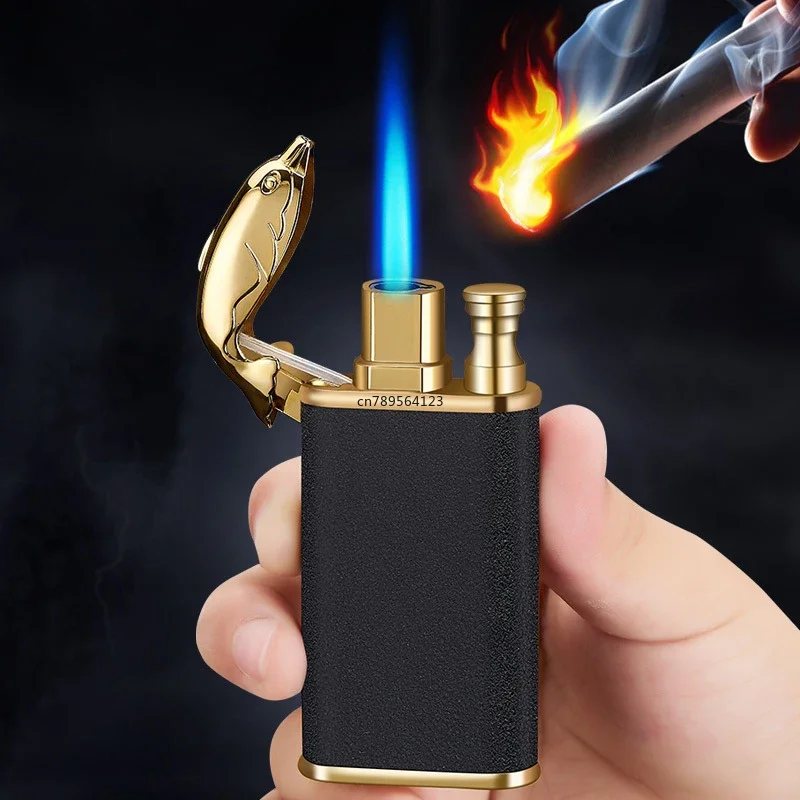 2024 New Windproof Double Flame Cigar Torch Lighter Dragon Tiger Crocodile Dolphin Glow Lighter Luminous