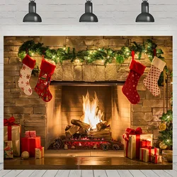 Christmas Fireplace Background Banner - for anniversary, room, holiday winter holiday party decorations, no electricity required