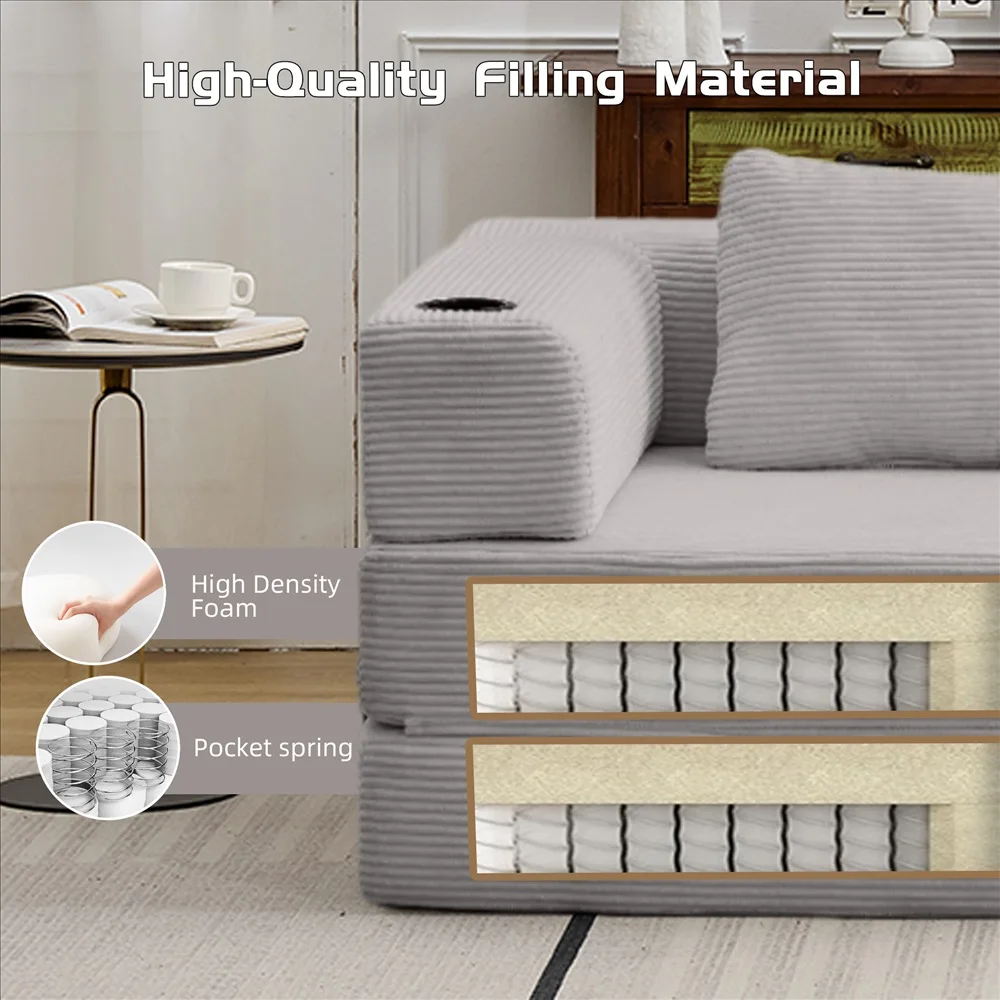 Modernes Frei Kombinierbares Modulares Ecksofa Olivgrüner Cord Convertible Couch mit Getränkehaltern Platzsparende Möbel – Detail 7