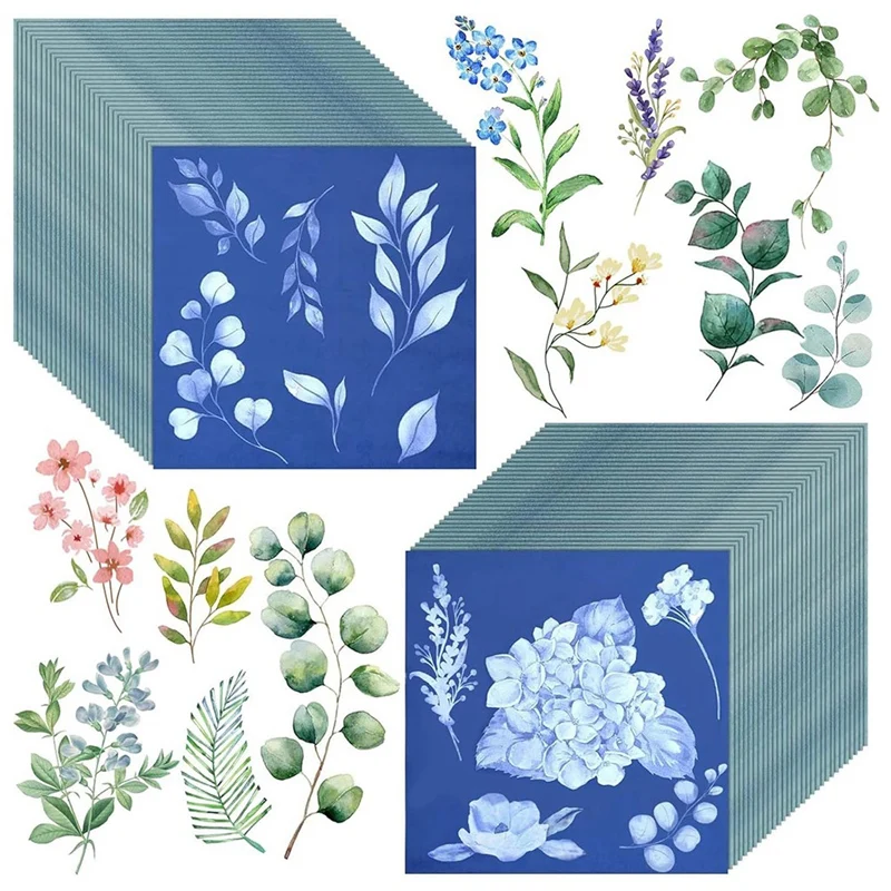 60 Sheets Cyanotype Paper Sun Print Art Kit High Sensitive Sun Paper Nature-Sun Printing Kit Drawing Art Paper