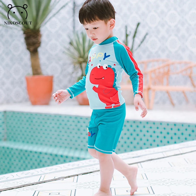 Children\'s Swimsuit Boys Split 2024 New Swimsuit Summer Children\'s Dinosaur Long-Sleeved Sun Protection Baby Swimsuit