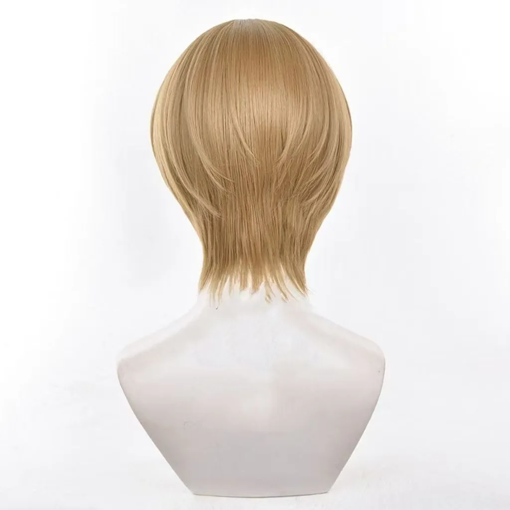 أنيمي أوكيتا سوجو شعر مستعار تأثيري مع لصقة عين جودة عالية Sougo جينتاما أوكيتا شعر مستعار تأثيري بني فاتح شعر قصير + غطاء شعر مستعار مجاني