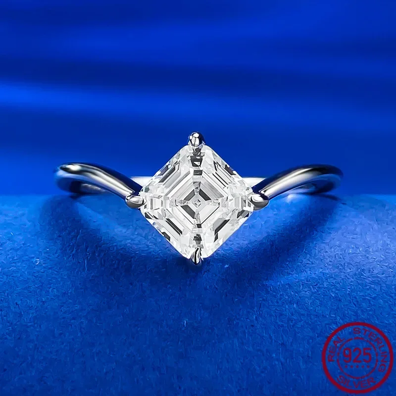 New S925 Silver Simulated Diamond Cutting 6 * 6 Pagoda Ring Women's Simple and Elegant Diamond Ring Wedding Jewelry