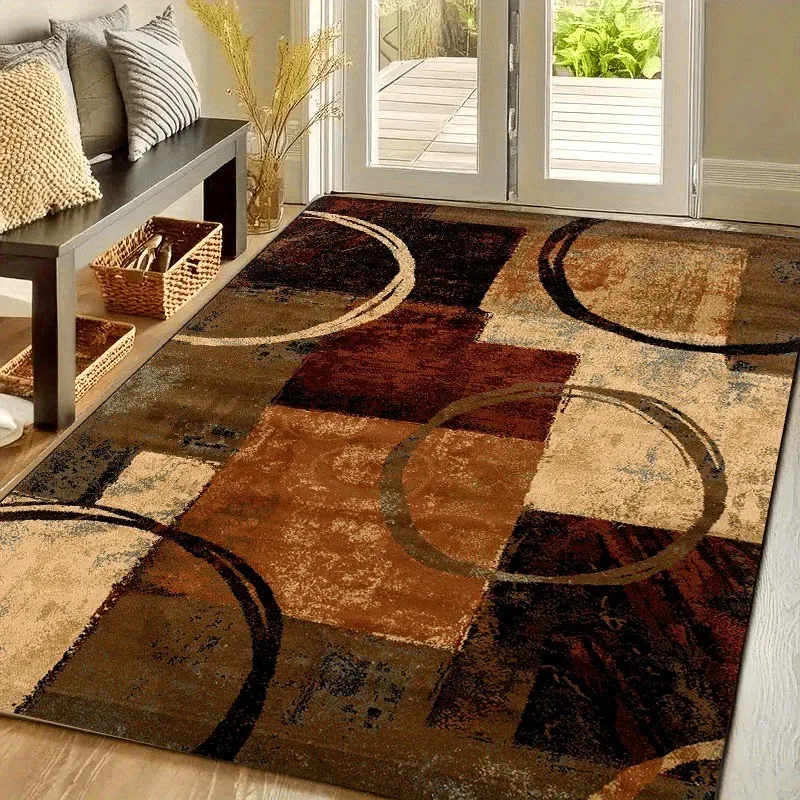 Modern Abstract Geometric Area Rug Contemporary Swirl Circle Pattern Carpet Luxury Living Room Salon Lounge Floor Covering