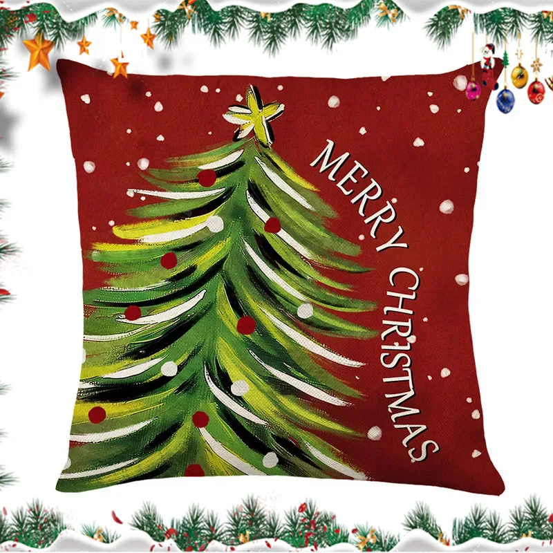 2025 Linen Christmas Cushion Cover Santa Claus Snowman Elk Merry Christmas Decor for Home Sofa Pillow Cover Ornaments Pillowcase image 3