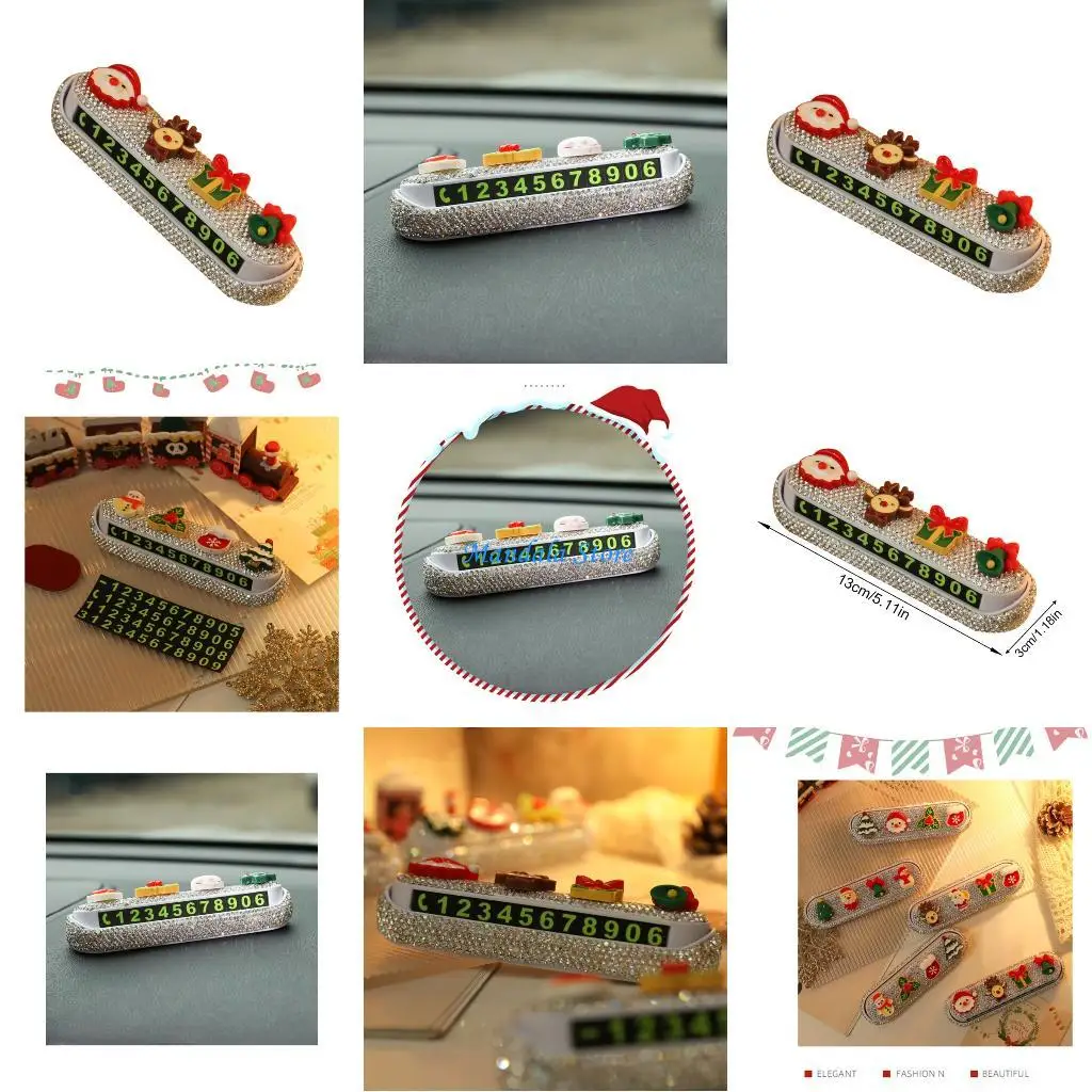 

U2JC Christmas Car Temporary Parking Number Plate Rhinestones Display Decoration