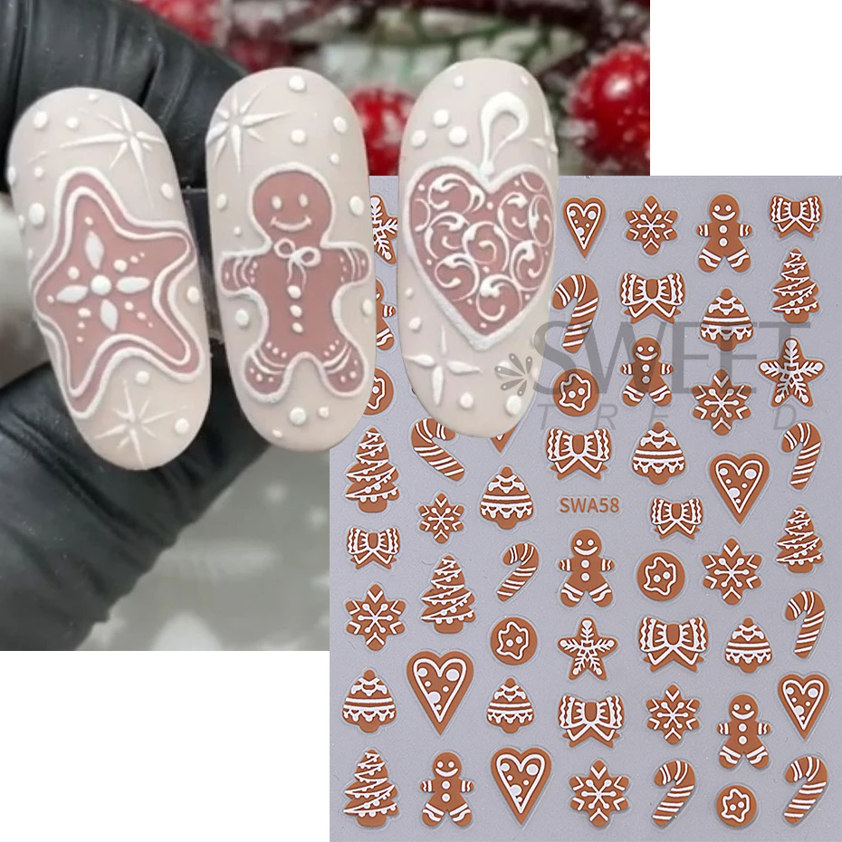 Christmas Nail Stickers 3D Self-Adhesive Sliders Winter Snowflakes Gingerbread Man Elk Star Decals Nail Supplies Manicure Decor