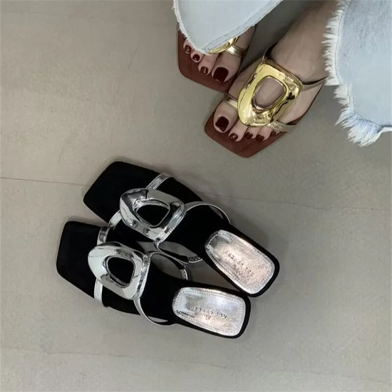 Summer New Open Toe Sexy Party Banquet Fashion Slippers Square Shaped with Hollowed-out Runway Women's Shoes