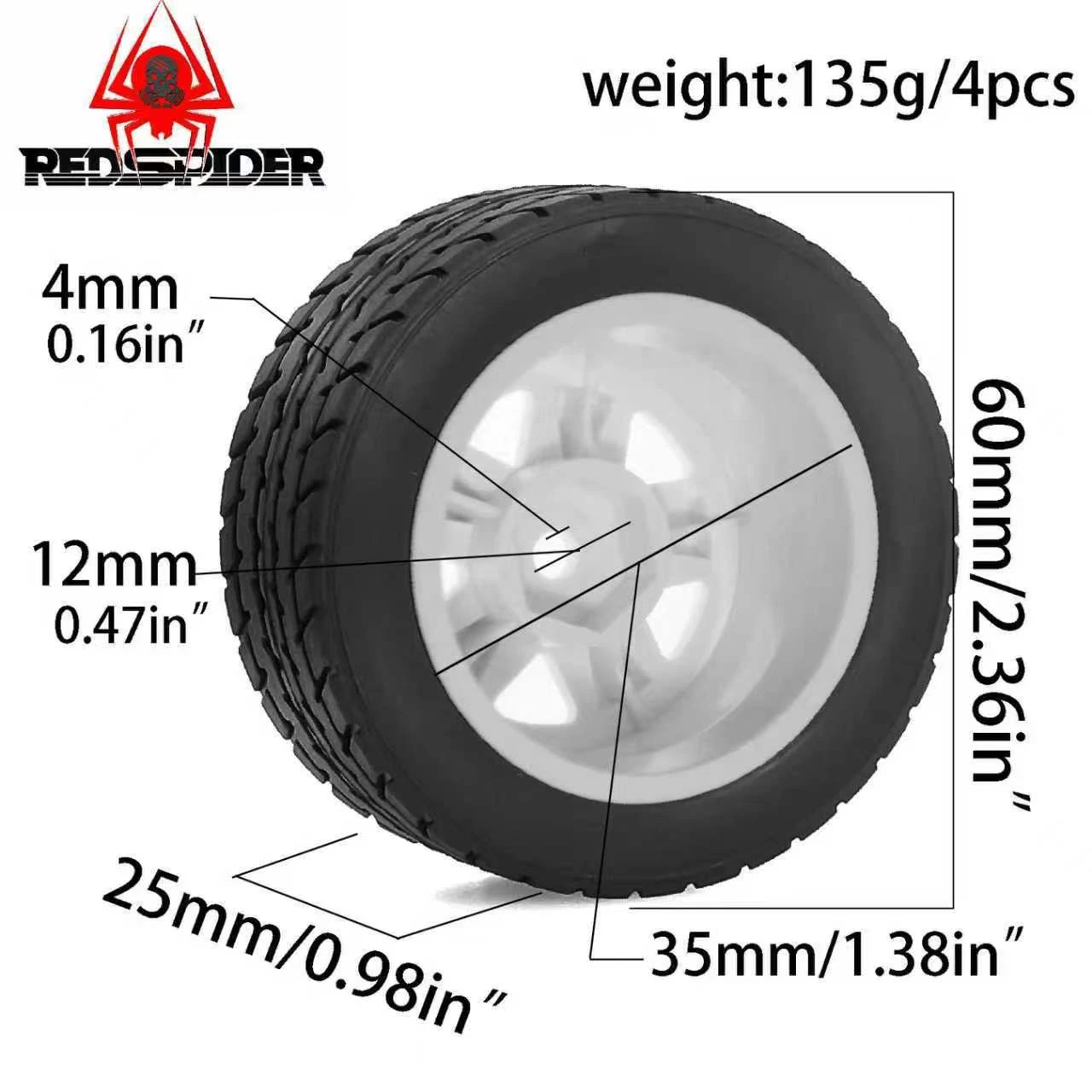 Set di ruote e pneumatici RC da 4 pezzi 60 mm per Tamiya M03 M04 M05 XM01 MJX 14303 14304 |   Cerchio in plastica con gomma |   Parti di aggiornamento