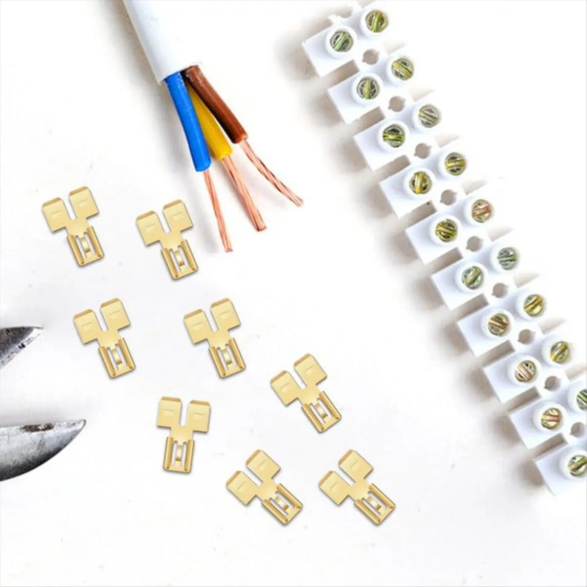 A75K 8Pcs Double Back Spade Connector Quick Disconnect Electrical Two-Way Wire Terminal Adapter Non-Insulated Male Single