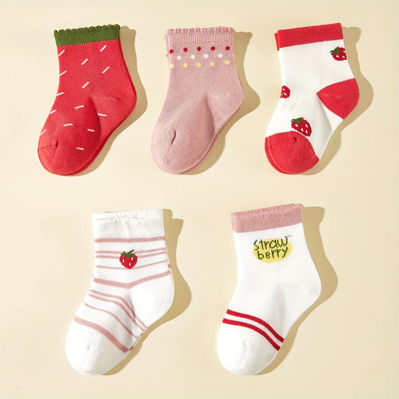 5Pairs/Lot Cartoon Strawberry Baby Girls Socks Casual Girl Kids Cotton Stripe Autumn Winter Children Children Socks For 0-8Years