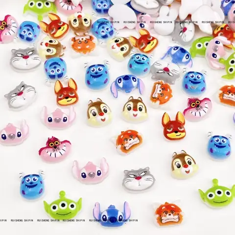 50pcs 3D Cartoon Crazy Animal Nail Charms Stitch Judy Resin Flatback Nail Rhinestones Cute Anime Fox Rabbit Nail Art Decorations