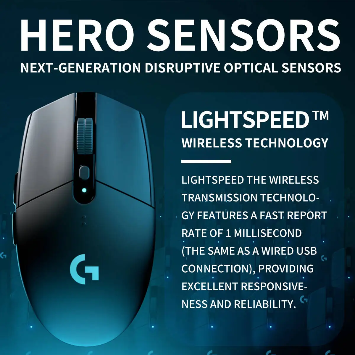 G305 Logitech PC Mac Gamer Mice,LIGHTSPEED Wireless Connection,HERO 12000 DPI,6 Remappable Buttons,250H Battery Life