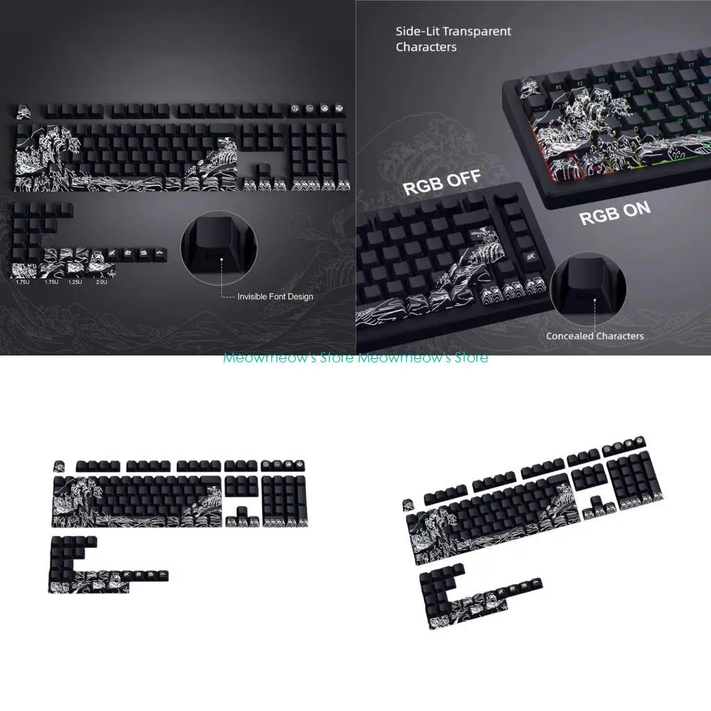 

W91A 127Key Side Print Keycaps Fynmi Ukiyo e Cherries for Mechanical Keyboards