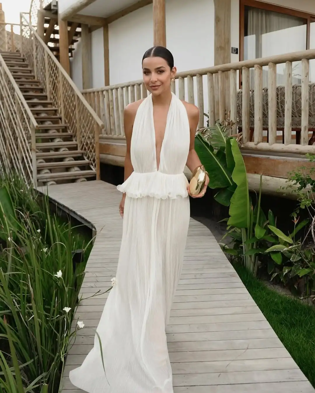 

Customized Sexy Chiffon A-Line Ruffles Evening Dress Temperament Sleeveless Halter Floor Length فستان سهرة نسائي