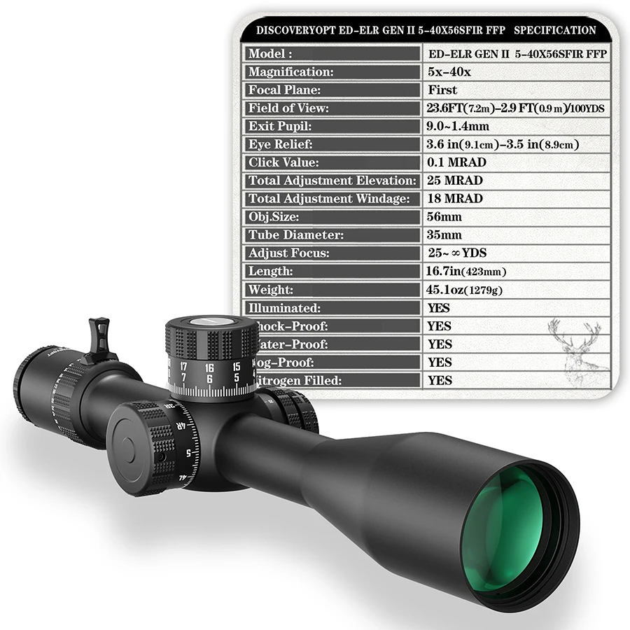 Discovery ED GENII 5-40X56SFIR Tactical Sight Illuminated Super HD Shockproof Riflescope First Focal Plane Imported Glass Scope